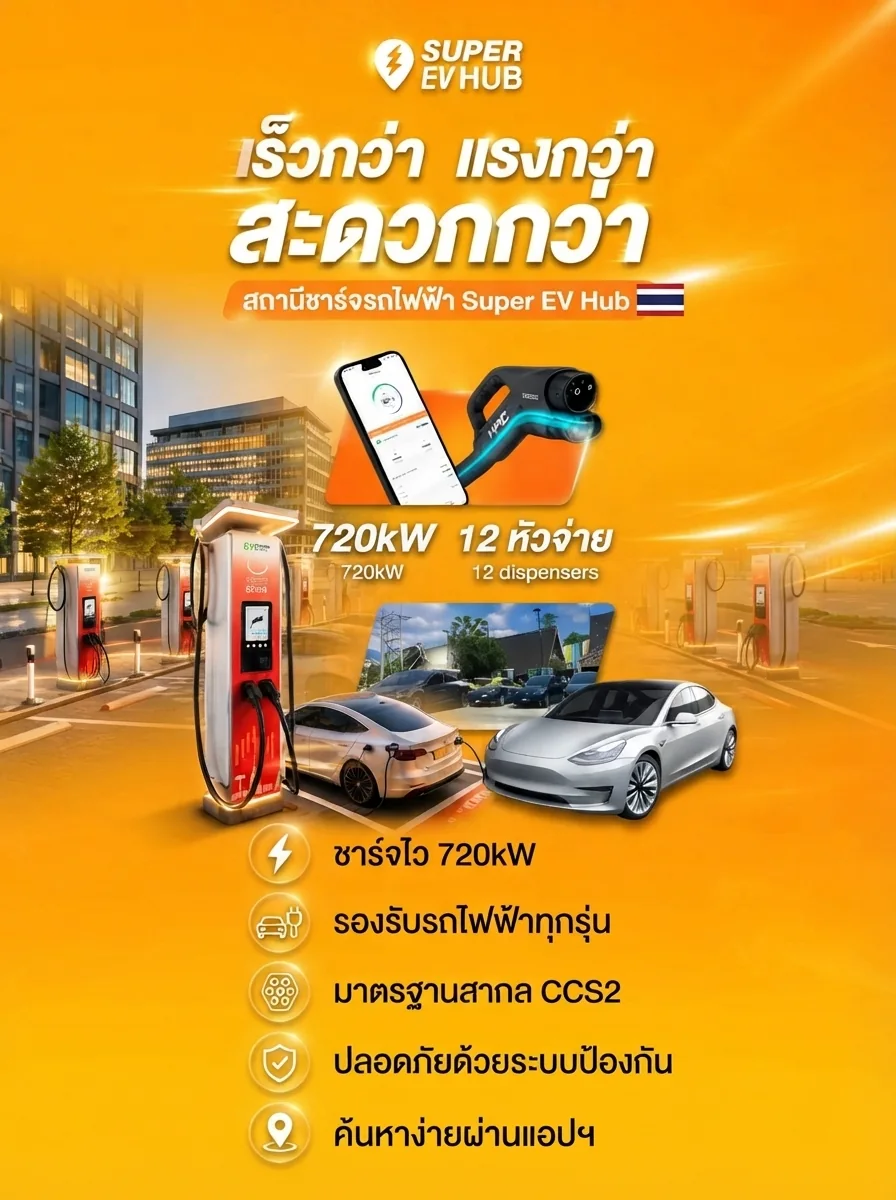 Super EV Hub สถานีชาร์จรถไฟฟ้า 720kW เร็วกว่า แรงกว่า